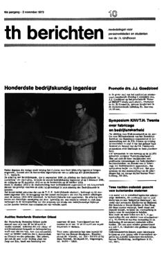 Voorzijde van magazine: TH berichten 10 - 2 november 1973