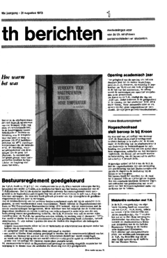 Voorzijde van magazine: TH berichten 1 - 31 augustus 1973